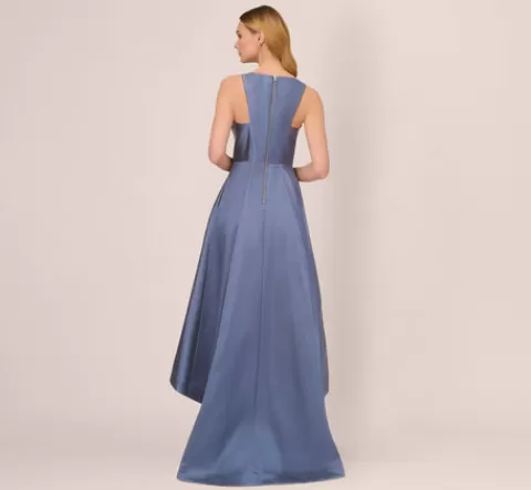 Adrianna Papell High Low Mikado Gown With Asymmetrical Detail In Blue Frost BLUEFROST Outlet