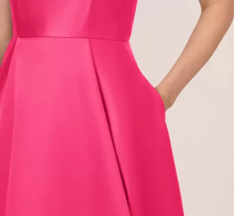 Adrianna Papell High Low Mikado Gown With Asymmetrical Detail In Electric Pink ELECTRICPINK Flash Sale