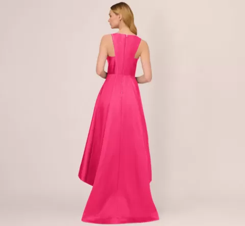 Adrianna Papell High Low Mikado Gown With Asymmetrical Detail In Electric Pink ELECTRICPINK Flash Sale