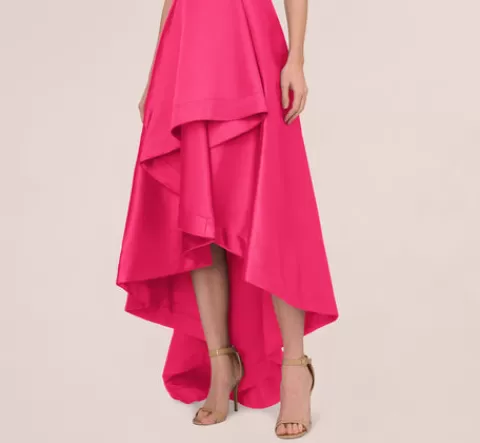 Adrianna Papell High Low Mikado Gown With Asymmetrical Detail In Electric Pink ELECTRICPINK Flash Sale