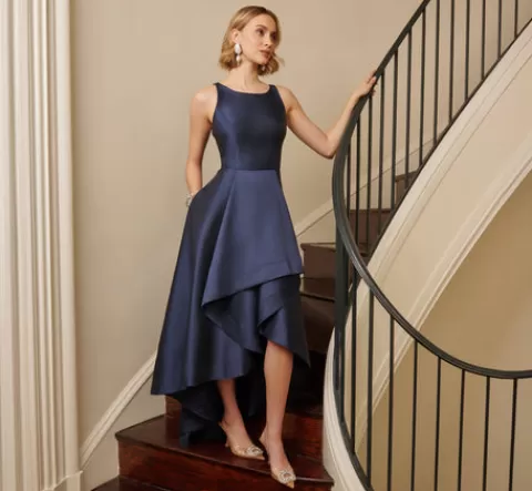 Adrianna Papell High Low Mikado Gown With Asymmetrical Detail In MIDNIGHT Best