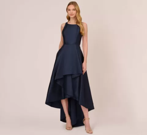 Adrianna Papell High Low Mikado Gown With Asymmetrical Detail In MIDNIGHT Best