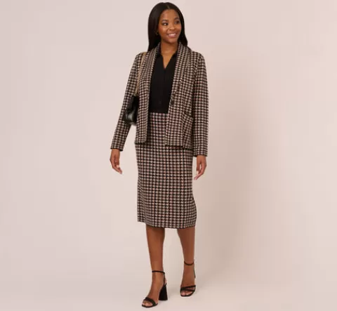 Adrianna Papell Houndstooth Blazer With Shawl Collar In Dusty Camel Soft Houndstooth DUSTYCAMELSOFTHOUNDSTOOTH Hot