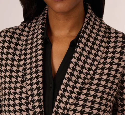 Adrianna Papell Houndstooth Blazer With Shawl Collar In Dusty Camel Soft Houndstooth DUSTYCAMELSOFTHOUNDSTOOTH Hot