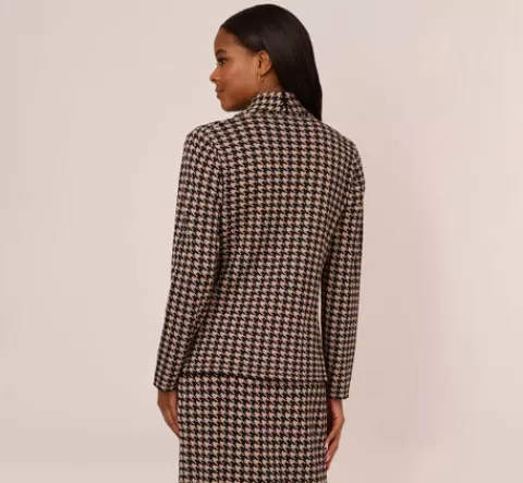 Adrianna Papell Houndstooth Blazer With Shawl Collar In Dusty Camel Soft Houndstooth DUSTYCAMELSOFTHOUNDSTOOTH Hot