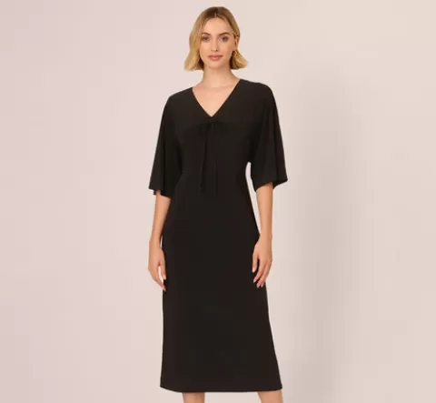 Adrianna Papell Jersey Midi Dress With Dolman Short Sleeves In BLACK Best Sale
