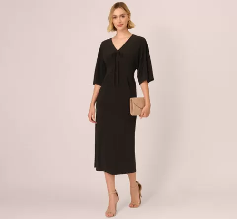 Adrianna Papell Jersey Midi Dress With Dolman Short Sleeves In BLACK Best Sale