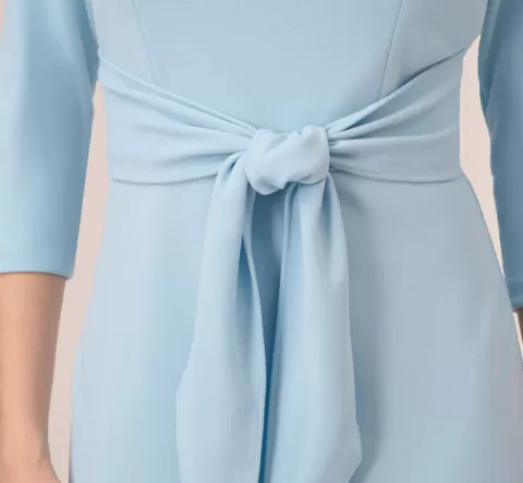 Adrianna Papell Knit Crepe Bow Sheath Dress With Three Quarter Sleeves In Blue Mist BLUEMIST Sale