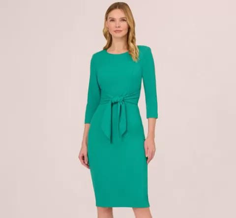 Adrianna Papell Knit Crepe Bow Sheath Dress With Three Quarter Sleeves In Botanic Green BOTANICGREEN Shop