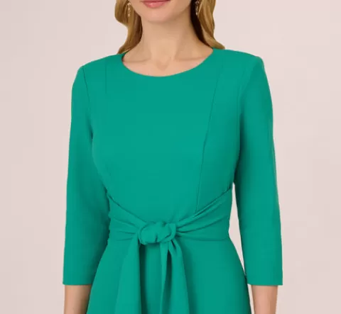 Adrianna Papell Knit Crepe Bow Sheath Dress With Three Quarter Sleeves In Botanic Green BOTANICGREEN Shop