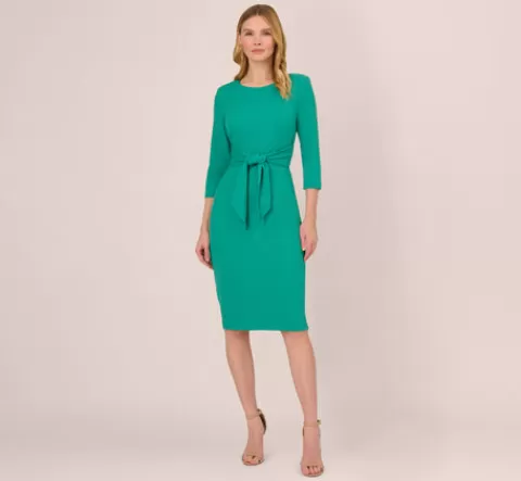 Adrianna Papell Knit Crepe Bow Sheath Dress With Three Quarter Sleeves In Botanic Green BOTANICGREEN Shop