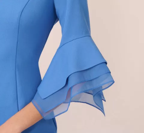 Adrianna Papell Knit Crepe Sheath Dress With Tiered Three Quarter Sleeves In Cool Water COOLWATER Best