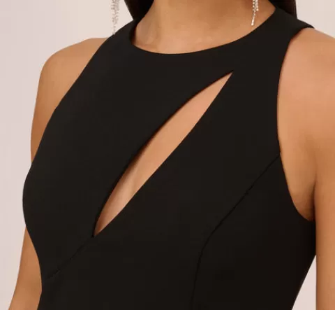 Adrianna Papell Knit Crepe Sleeveless Column Gown With Cutout Neckline In BLACK New