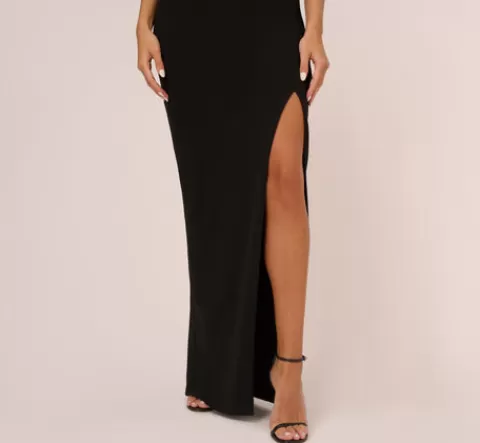 Adrianna Papell Knit Crepe Sleeveless Column Gown With Cutout Neckline In BLACK New