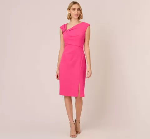 Adrianna Papell Knit Crepe Sleeveless Midi Dress With Asymmetrical Neckline In Electric Pink ELECTRICPINK Discount
