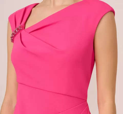 Adrianna Papell Knit Crepe Sleeveless Midi Dress With Asymmetrical Neckline In Electric Pink ELECTRICPINK Discount
