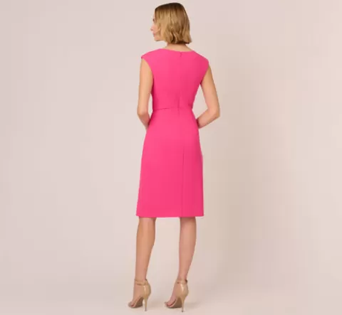 Adrianna Papell Knit Crepe Sleeveless Midi Dress With Asymmetrical Neckline In Electric Pink ELECTRICPINK Discount