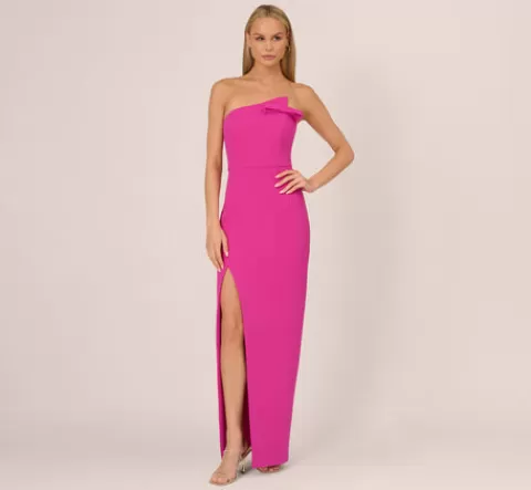 Adrianna Papell Knit Crepe Strapless Gown With Asymmetrical Neckline In Electric Passion ELECTRICPASSION Clearance