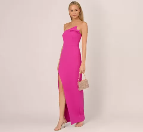 Adrianna Papell Knit Crepe Strapless Gown With Asymmetrical Neckline In Electric Passion ELECTRICPASSION Clearance