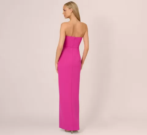 Adrianna Papell Knit Crepe Strapless Gown With Asymmetrical Neckline In Electric Passion ELECTRICPASSION Clearance