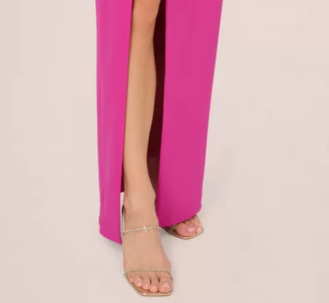 Adrianna Papell Knit Crepe Strapless Gown With Asymmetrical Neckline In Electric Passion ELECTRICPASSION Clearance