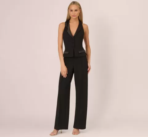 Adrianna Papell Knit Crepe Tuxedo Jumpsuit With Halter Neckline In BLACK Flash Sale