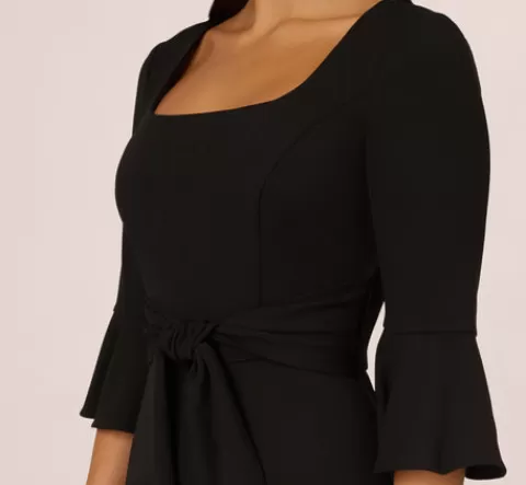 Adrianna Papell Knit Crepe Wide Leg Jumpsuit With Bell Sleeves In BLACK Flash Sale