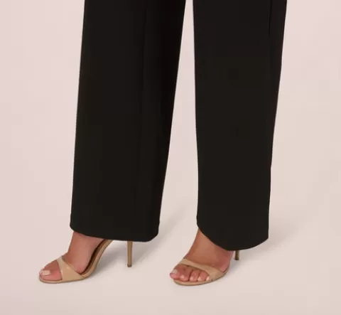Adrianna Papell Knit Crepe Wide Leg Jumpsuit With Bell Sleeves In BLACK Flash Sale