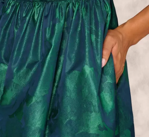 Adrianna Papell Lame Satin Jacquard Gown With Square Neckline In Dark Ivy DARKIVY Online