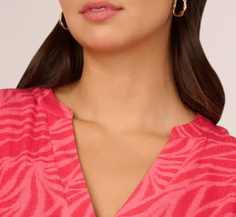 Adrianna Papell Leaf Print Tiered Shift Dress With Long Bell Sleeves In Pink Multi PINKMULTI Cheap