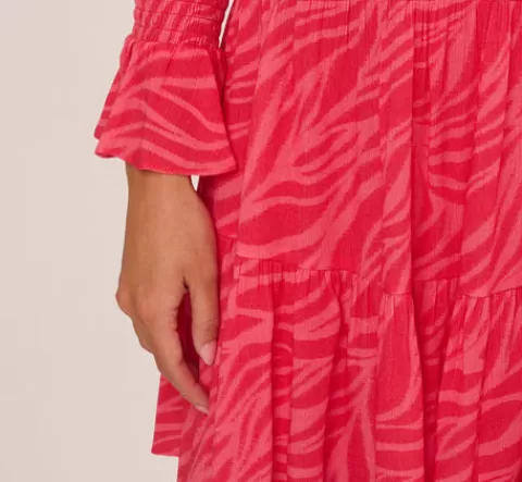 Adrianna Papell Leaf Print Tiered Shift Dress With Long Bell Sleeves In Pink Multi PINKMULTI Cheap