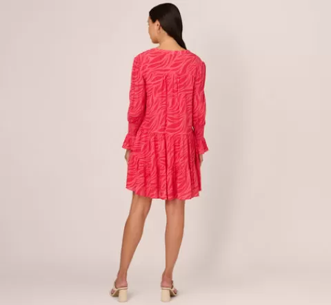 Adrianna Papell Leaf Print Tiered Shift Dress With Long Bell Sleeves In Pink Multi PINKMULTI Cheap