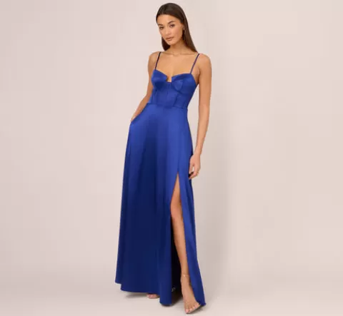 Adrianna Papell Liquid Satin Gown With Corset Bodice In Royal Sapphire ROYALSAPPHIRE Best