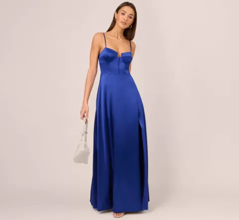 Adrianna Papell Liquid Satin Gown With Corset Bodice In Royal Sapphire ROYALSAPPHIRE Best