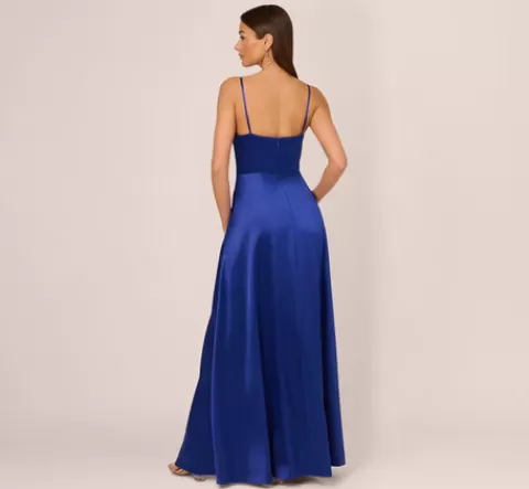 Adrianna Papell Liquid Satin Gown With Corset Bodice In Royal Sapphire ROYALSAPPHIRE Best