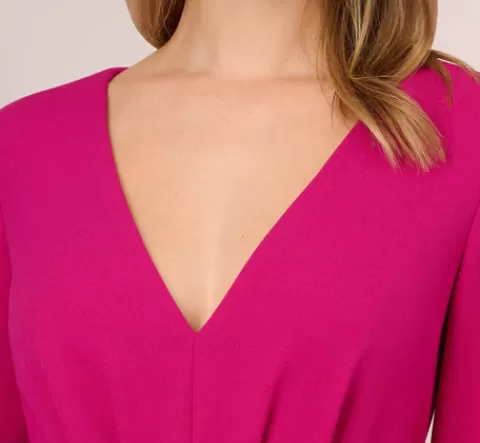 Adrianna Papell Long Sleeve Crepe Jumpsuit With Tie Front In Hot Orchid HOTORCHID Clearance