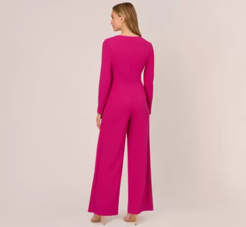 Adrianna Papell Long Sleeve Crepe Jumpsuit With Tie Front In Hot Orchid HOTORCHID Clearance