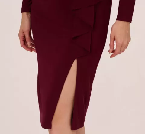 Adrianna Papell Long Sleeve Draped Jersey Dress With Chain Trim In Blackened Red BLACKENEDRED Best Sale