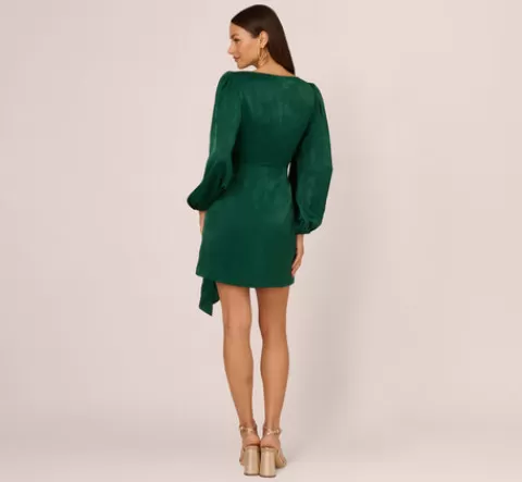 Adrianna Papell Long Sleeve Satin Dress With Draped Details In Dark Ivy DARKIVY Discount