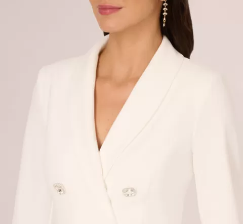 Adrianna Papell Long Sleeve Tuxedo Mini Dress With Crystal Button Accents In IVORY Fashion