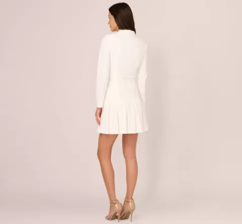 Adrianna Papell Long Sleeve Tuxedo Mini Dress With Crystal Button Accents In IVORY Fashion