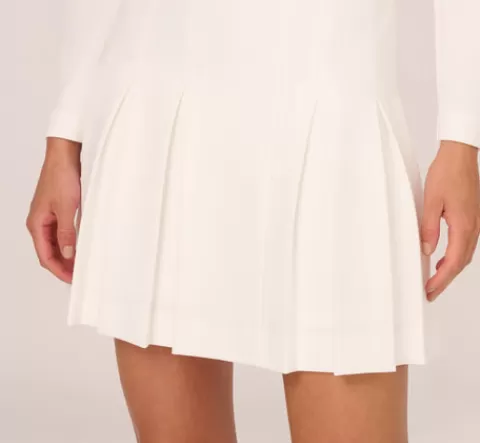 Adrianna Papell Long Sleeve Tuxedo Mini Dress With Crystal Button Accents In IVORY Fashion