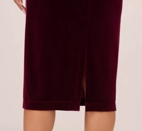 Adrianna Papell Long Sleeve Velvet Dress With Asymmetric Cutout Neckline In BURGUNDY Hot