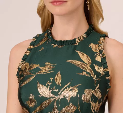Adrianna Papell Metallic Jacquard High Low Dress With Ruffle Details In HUNTER Cheap