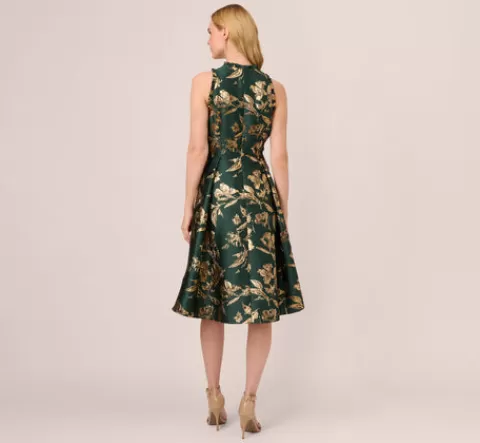 Adrianna Papell Metallic Jacquard High Low Dress With Ruffle Details In HUNTER Cheap