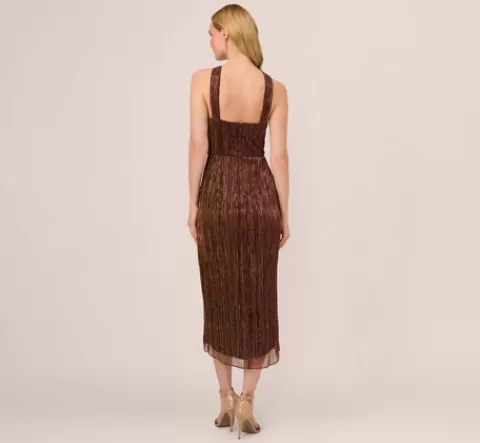 Adrianna Papell Metallic Knit Halter Midi Dress With Wrap Skirt In COPPER Online