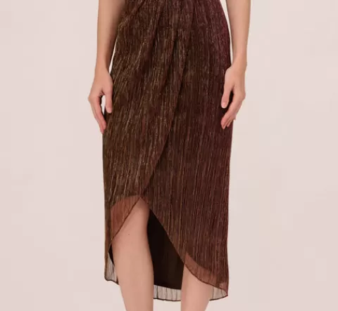 Adrianna Papell Metallic Knit Halter Midi Dress With Wrap Skirt In COPPER Online