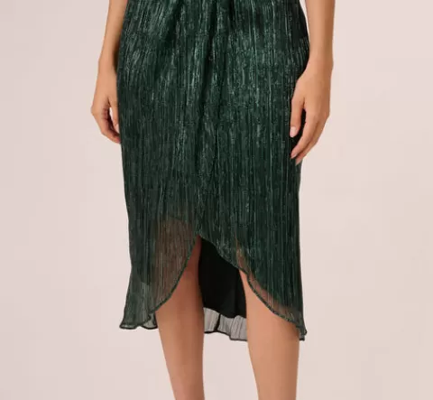 Adrianna Papell Metallic Knit Halter Midi Dress With Wrap Skirt In Green Pine GREENPINE Sale
