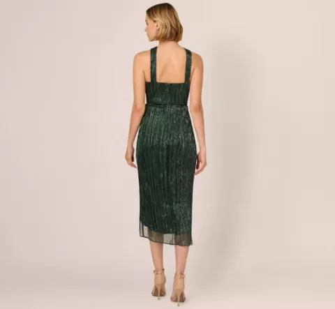Adrianna Papell Metallic Knit Halter Midi Dress With Wrap Skirt In Green Pine GREENPINE Sale