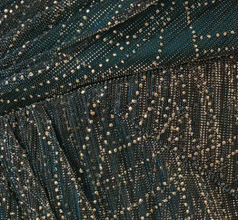 Adrianna Papell Metallic Mesh Faux Wrap Gown With Ruffle Accents In EVERGREEN Best
